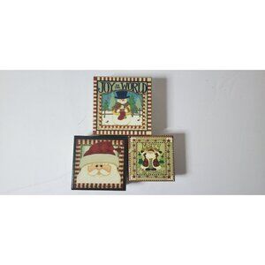 Set Of 3 Vintage Christmas Decorative Boxes With Joy To The World & Merry Christ